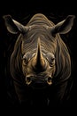 Minimalist artistic composition of a rhino on a black background. Royalty Free Stock Photo