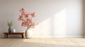 Minimalist Asian-inspired Empty Room With Cherry Blossom Vase Royalty Free Stock Photo