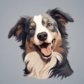Minimalist Australian Shepherd Portrait: Cute And Playful Dog Illustration