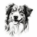 Minimalist Australian Shepherd Sketch Art - Detailed Hyperrealism Design