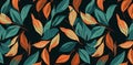 Minimalist backgrounds with floral patterns, featuring orange, teal, and green leaves for versatile use. Generative AI Royalty Free Stock Photo