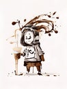 A minimalist banksy coffee logo design, formed by spray paint splatters, street art, unique, white background