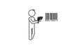 Minimalist barcode scanning illustration, depicts a stick figure using a scanner Royalty Free Stock Photo