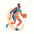 Minimalist Basketball Player Illustration on White Background for Sports Posters and Web Design.