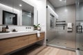 a minimalist bathroom with no clutter, featuring sleek and modern decor