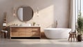Minimalist Bathroom Oasis. Cozy and Bright with Natural Light and Warm Toned Materials