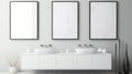 Minimalist Bathroom Render With Three Rectangular Frames And Two Sinks