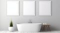 Minimalist Bathroom Wall Decor: 3 White Framed Pictures In Industrial Design Royalty Free Stock Photo