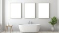 Minimalist Bathroom With White Towels And Framed Posters Royalty Free Stock Photo