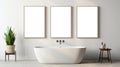 Minimalist Bathroom With White Tub And Empty Framed Posters Royalty Free Stock Photo