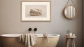 Minimalist Bathtub And Framed Hat: Uhd Image With Neutral Colors