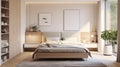 Minimalist Bedroom With Flattering Lighting And Soft Color Palette Royalty Free Stock Photo