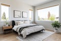 a minimalist bedroom interior with a clear prairie view via ribbon windows