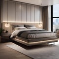 A minimalist bedroom with a platform bed and neutral color scheme2 Royalty Free Stock Photo