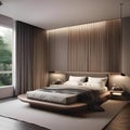 A minimalist bedroom with a platform bed and neutral color scheme1 Royalty Free Stock Photo