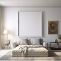 Minimalist Bedroom With White Couch And Murphy Bed Portrait Picture Frame Royalty Free Stock Photo