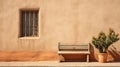 Minimalist Bench On Tan Wall In Saguaro Classical Architecture In Santa Fe