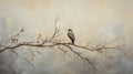 Minimalist Bird-inspired Oil Painting With Lone Tree Focal Point