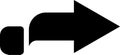Minimalist black arrow pointing right, accompanied by a rounded square on the left, set against a clean white background