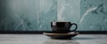 Minimalist Black Coffee in Ceramic Cup on Sleek Marble Counter. Royalty Free Stock Photo