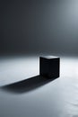 Minimalist black cube on white surface with dramatic shadow, Portrait Images Generative AI Royalty Free Stock Photo