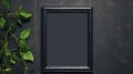 Minimalist Black Frame Mockup With Plant On Dark Metal Wall