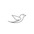 Minimalist black line drawing of a bird in flight set against a white background. The Royalty Free Stock Photo