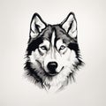 Minimalist Black Line Sketch Art Of A Siberian Husky