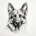 Minimalist Black Line Sketch Art Of German Shepherd