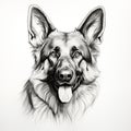 Minimalist Black Line Sketch Art Of German Shepherd