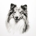 Minimalist Black Line Sketch Art Of A Shetland Sheepdog