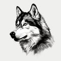 Minimalist Black Line Sketch Art Of A Siberian Husky