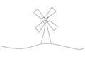 Black outline windmill on white background with wavy line Royalty Free Stock Photo