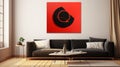 Minimalist Black And Red Sofa: Kinetic Art Inspired Digital Print