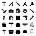 Minimalist Black Silhouette Icon Set of Carpentry and Construction Tools Royalty Free Stock Photo