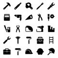 Minimalist Black Silhouette Icon Set of Carpentry and Construction Tools Royalty Free Stock Photo