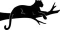 Leopard Silhouette Lying on Tree Branch, Calm Poised Wild Cat Minimalist Icon Royalty Free Stock Photo