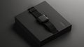 Minimalist Black Smartwatch Elegantly Presented on a Matching Box.