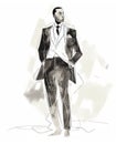 Minimalist Black and White Businessman Sketch in Retro Glamour Style (AI Generated