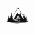 Minimalist Black And White Cabin Logo: Modern Outdoor Art Royalty Free Stock Photo