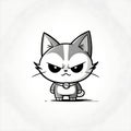 Grumpy Black And White Cat Illustration Minimalist Cartoon Style Art Royalty Free Stock Photo