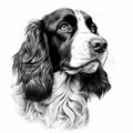 Minimalist Black And White English Springer Spaniel Dog Portrait