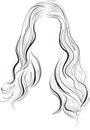 Minimalist Black and White Female Hairstyle Vector Lineart Illustration. Simple Long Wavy Hair Style Drawing