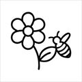 Minimalist Black and White Flower and Bee Line Drawing Royalty Free Stock Photo