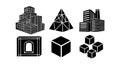 Minimalist black and white geometric shapes with cube pyramids and architectural building block vectors in simple flat design Royalty Free Stock Photo