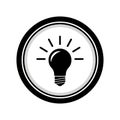 Black and White Icon of a Light Bulb with Rays Emitting from it symbol idea Royalty Free Stock Photo