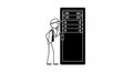 Stickman Engineer Inspecting Server Rack Black and White Illustration Royalty Free Stock Photo