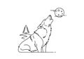 A minimalist black and white line drawing features a howling wolf facing a stylized moon. The wolf Royalty Free Stock Photo
