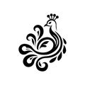 Minimalist black and white peacock vector illustration with elegant and flowing lines