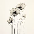Minimalist Black And White Poppy Flower Drawings